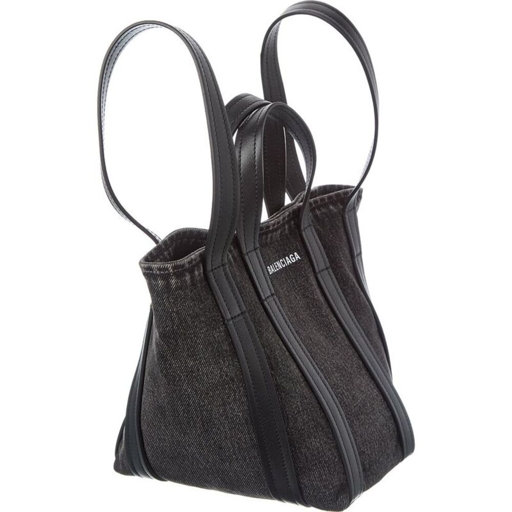 Balenciaga Ever 2.0 N/S Xs Denim & Leather Tote, Black - Picture 3 of 4